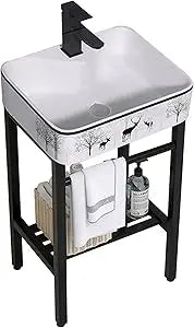 Ceramic Free Standing Wash Basin with Stainless Steel Metal