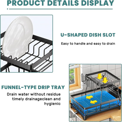 2-Tier Stainless Steel Dish Drying Rack –With Drainer & Cutlery Holder