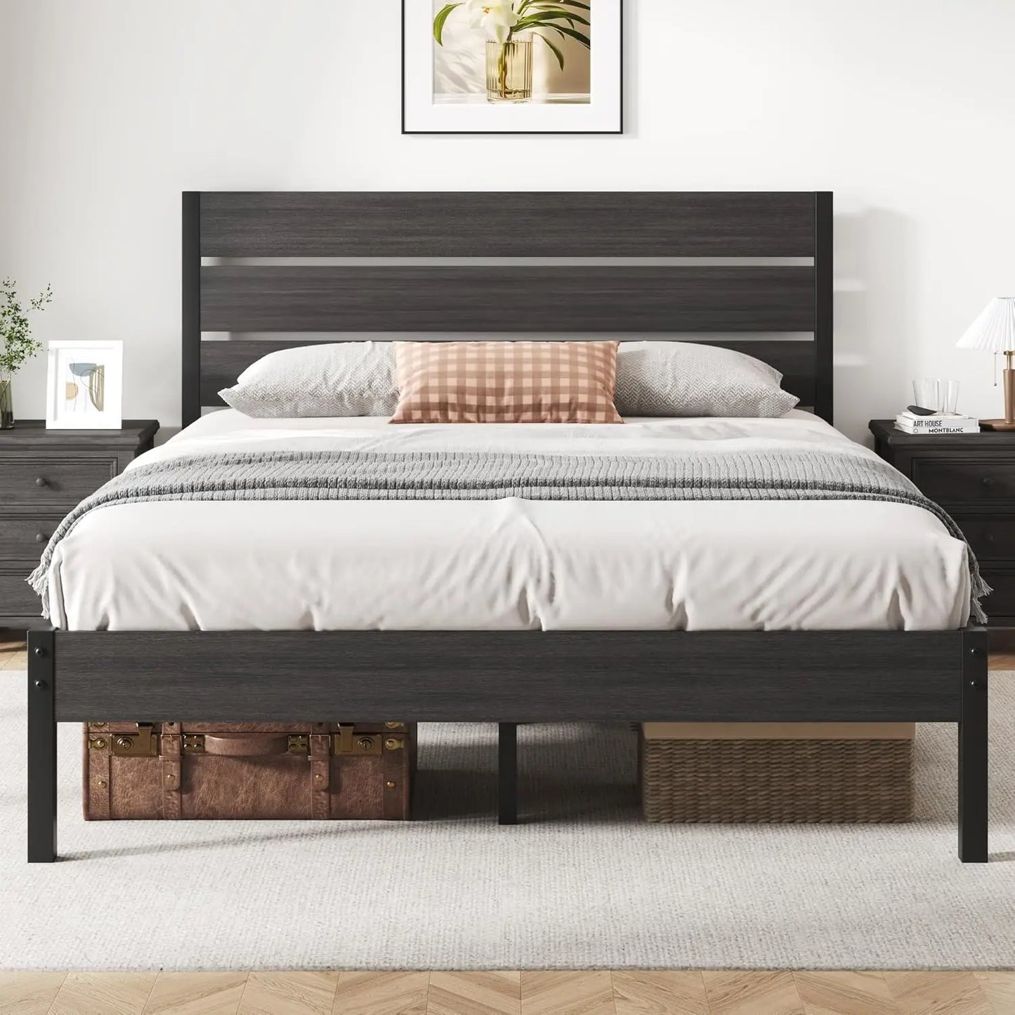 Metal Bed Frame with Headboard, Footboard, No Box Spring Needed | Easy Assembly