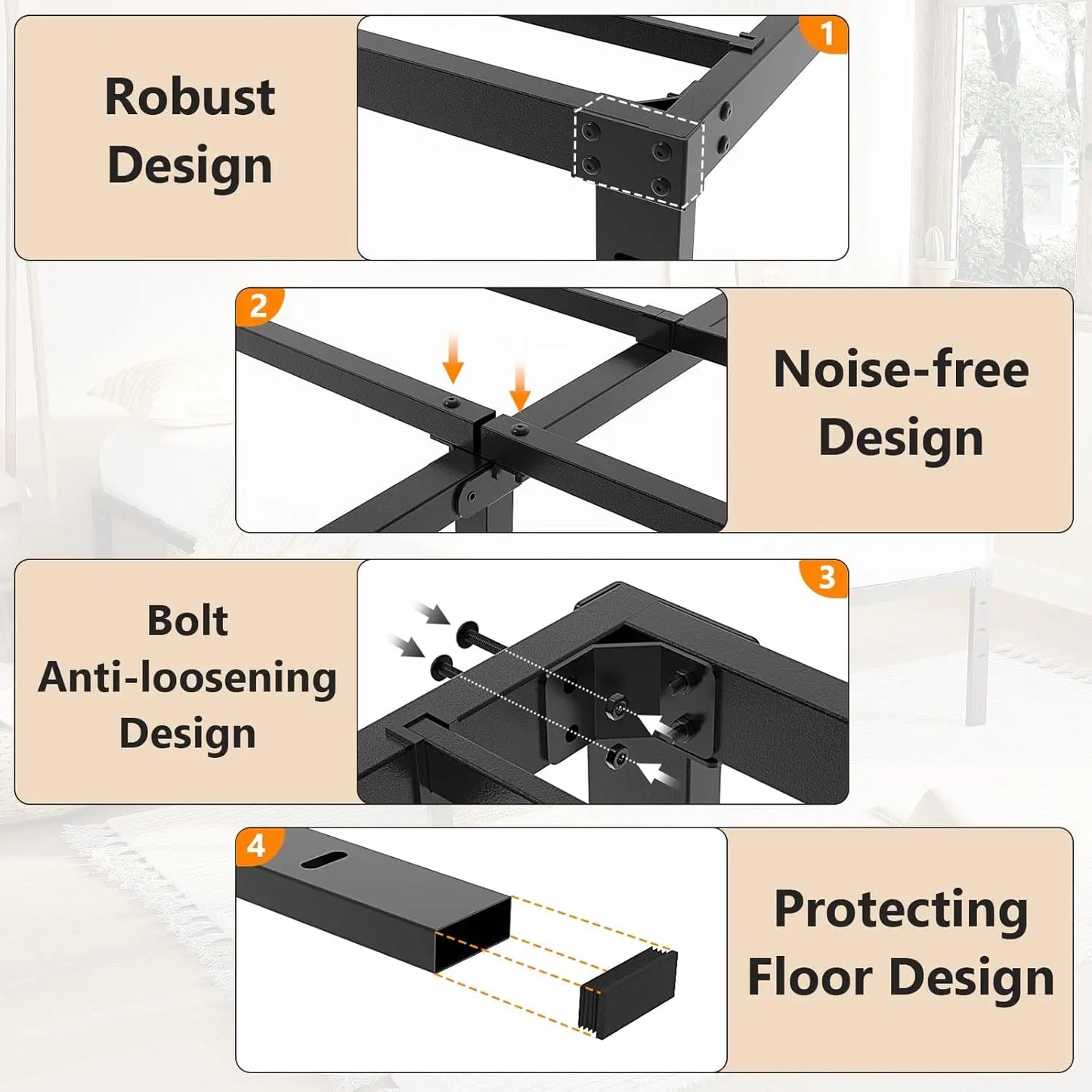 Bed Frame, Heavy Duty Metal Platform, No Box Spring Needed