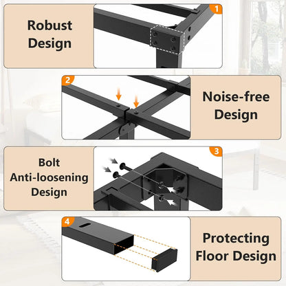 Bed Frame, Heavy Duty Metal Platform, No Box Spring Needed