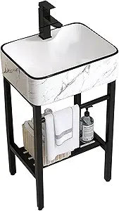Ceramic Free Standing Wash Basin with Stainless Steel Metal