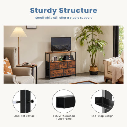 TV Stand With 5 Fabric Drawers For Storage And Display Self