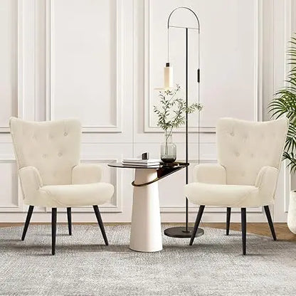 Set of 2, PU Leather Armchair with High Backrest, Mid Century Modern