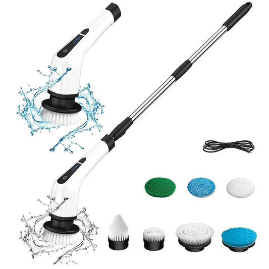 Electric Spin Scrubber, with 7 Replacement Brush Heads and Extension Handle