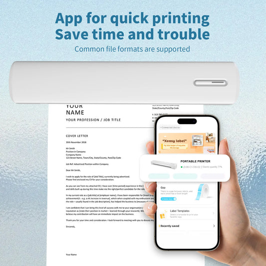 Portable Printer Wireless Inkless Thermal A4 C80 300DPI Support Android & iOS