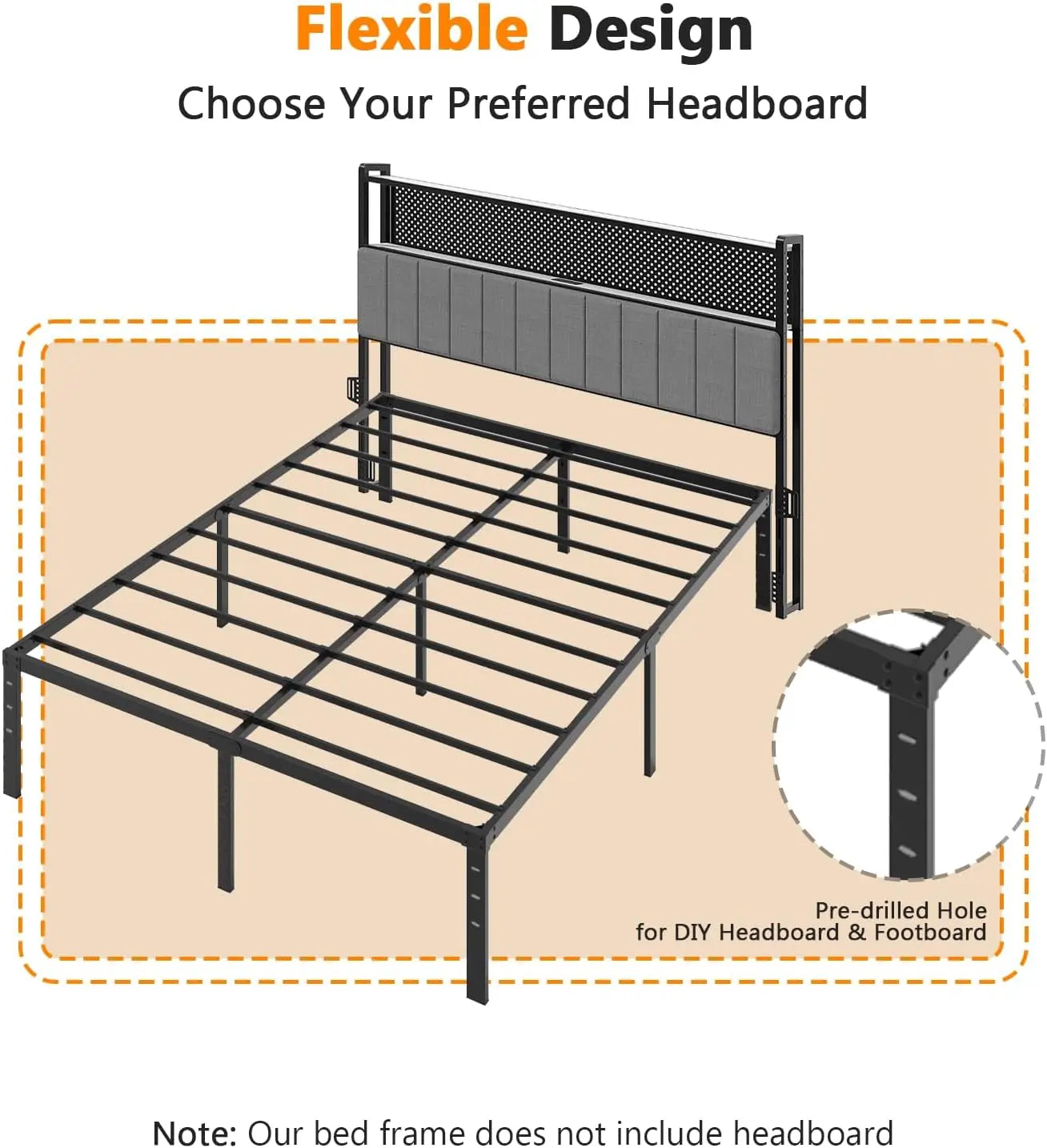 Bed Frame, Heavy Duty Metal Platform, No Box Spring Needed