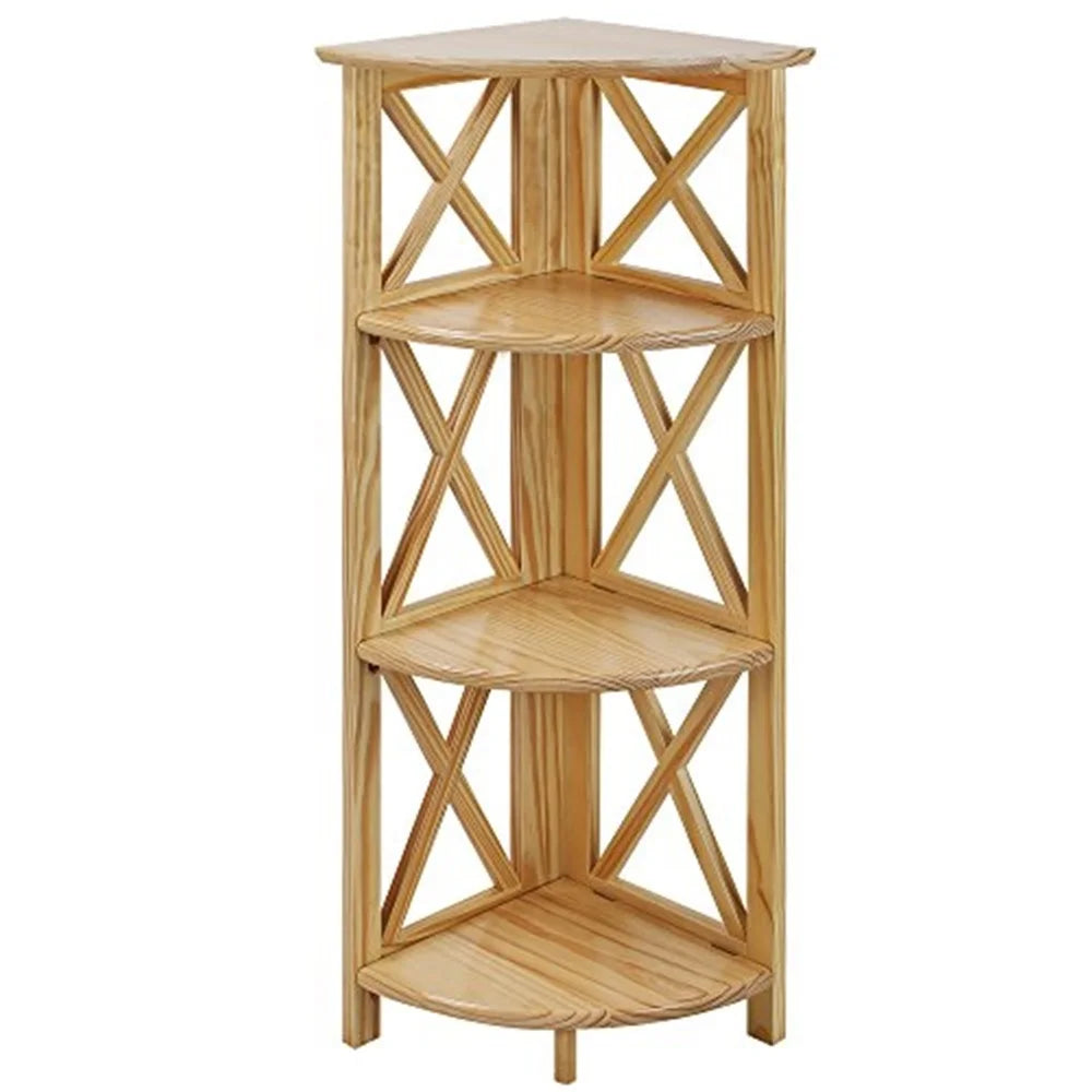 Corner Folding 3 Tier Wooden Shelves Easy to Assemble Space Saving Unit