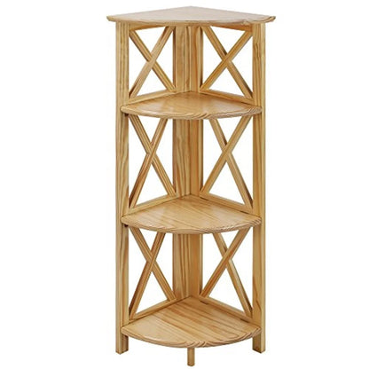 Corner Folding 3 Tier Wooden Shelves Easy to Assemble Space Saving Unit