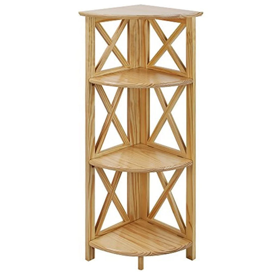 Corner Folding 3 Tier Wooden Shelves Easy to Assemble Space Saving Unit