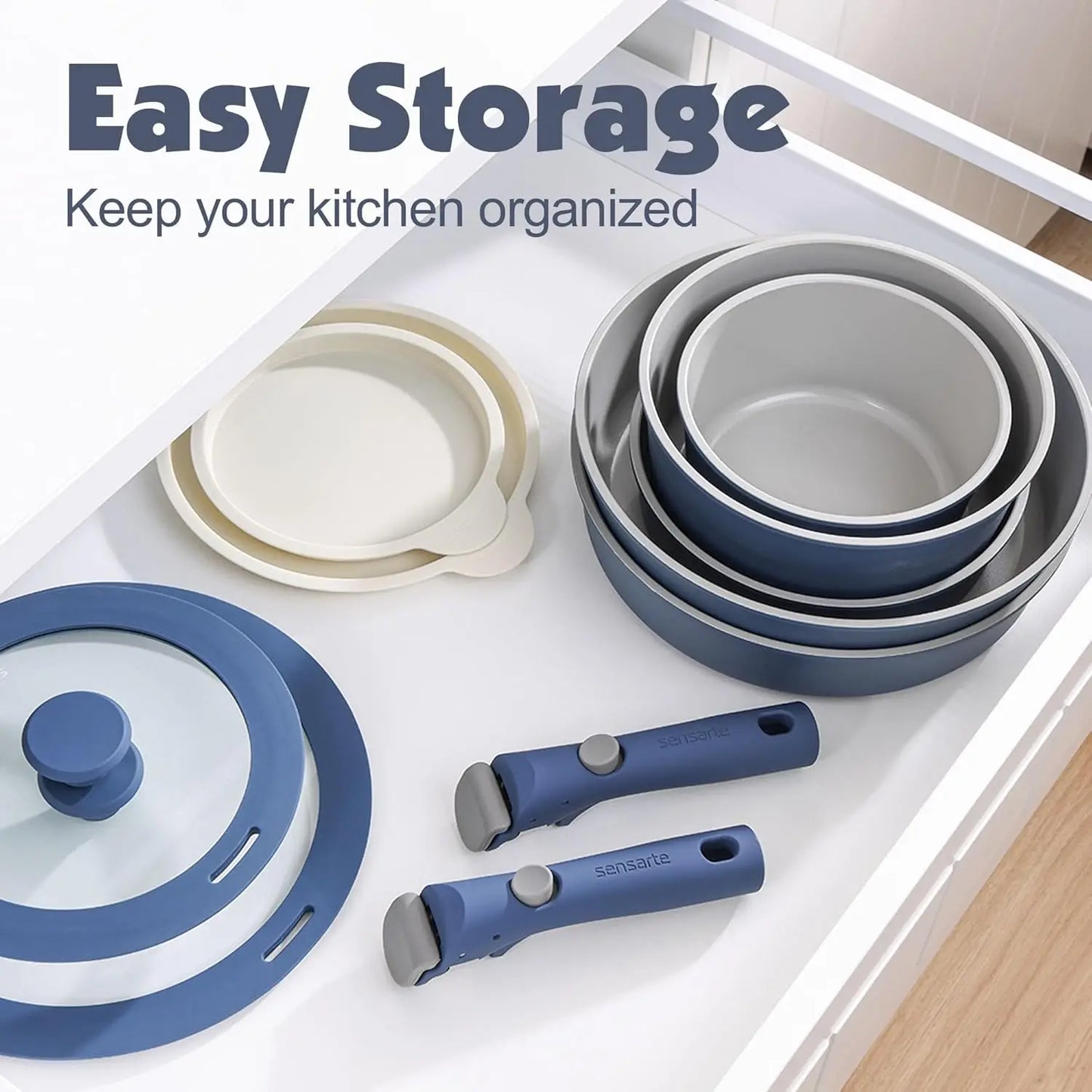 17 Piece Ceramic Cookware Set, Nonstick, Detachable Handle
