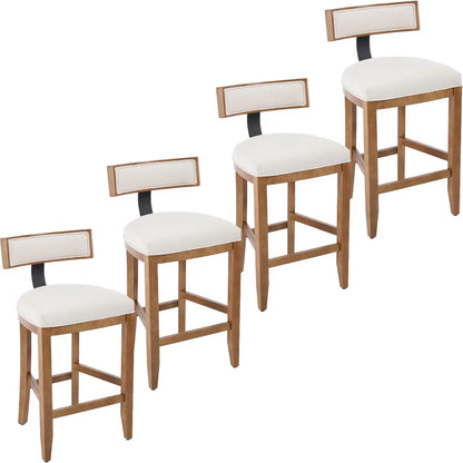 Set of 2, 26" Counter Stools Linen Upholstered, And Solid Wood
