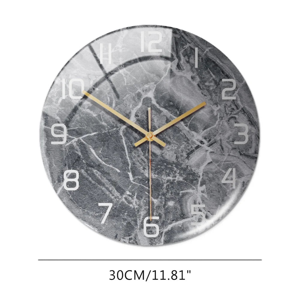 Luxury 3D Acrylic Marble Pattern Wall Adhesive Clock Metal Needles