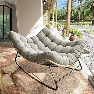 Oversized Egg Rocking Chair with Thick Cushion, Rattan Wicker