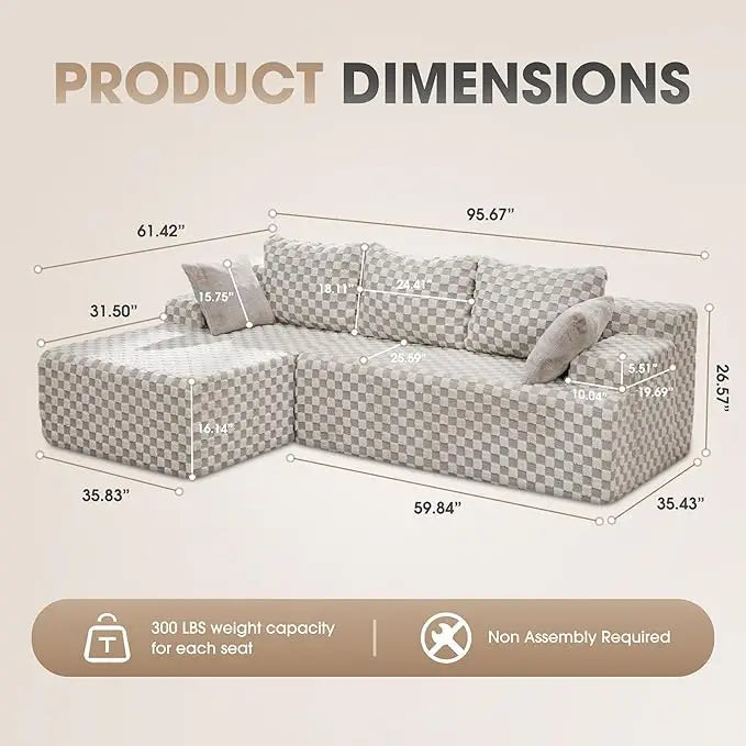 Modular L-Shaped 3-Seat Sectional Deep Seating Sofa