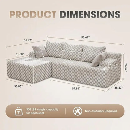 Modular L-Shaped 3-Seat Sectional Deep Seating Sofa
