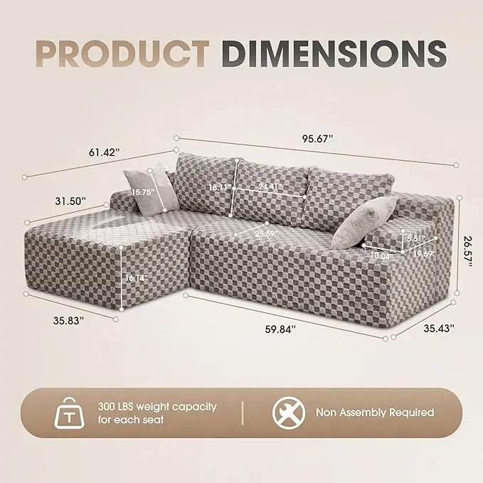 Modular L-Shaped 3-Seat Sectional Deep Seating Sofa