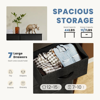 Dresser With 7 Fabric Drawers for Storage