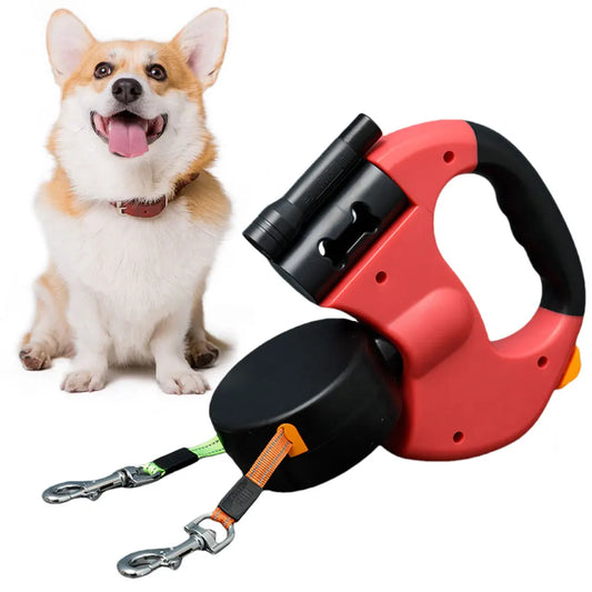 Dual Headed Pet Leash  360 Degree Swivel with LED Light And Retractable