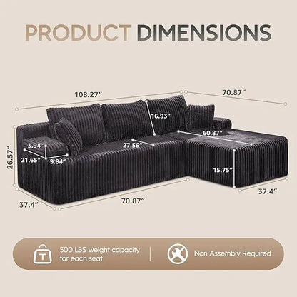 Modular L-Shaped 3-Seat Sectional Deep Seating Sofa
