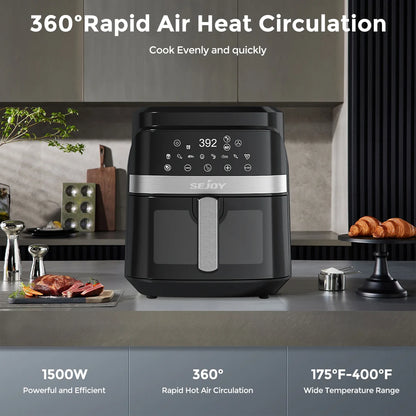 6 Quarts Large Capacity Electric Air Fryer 360°Baking