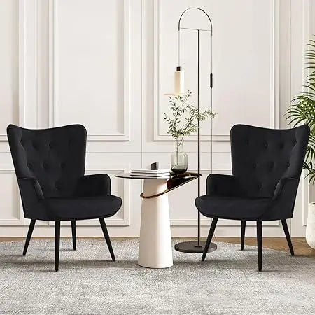 Set of 2, PU Leather Armchair with High Backrest, Mid Century Modern