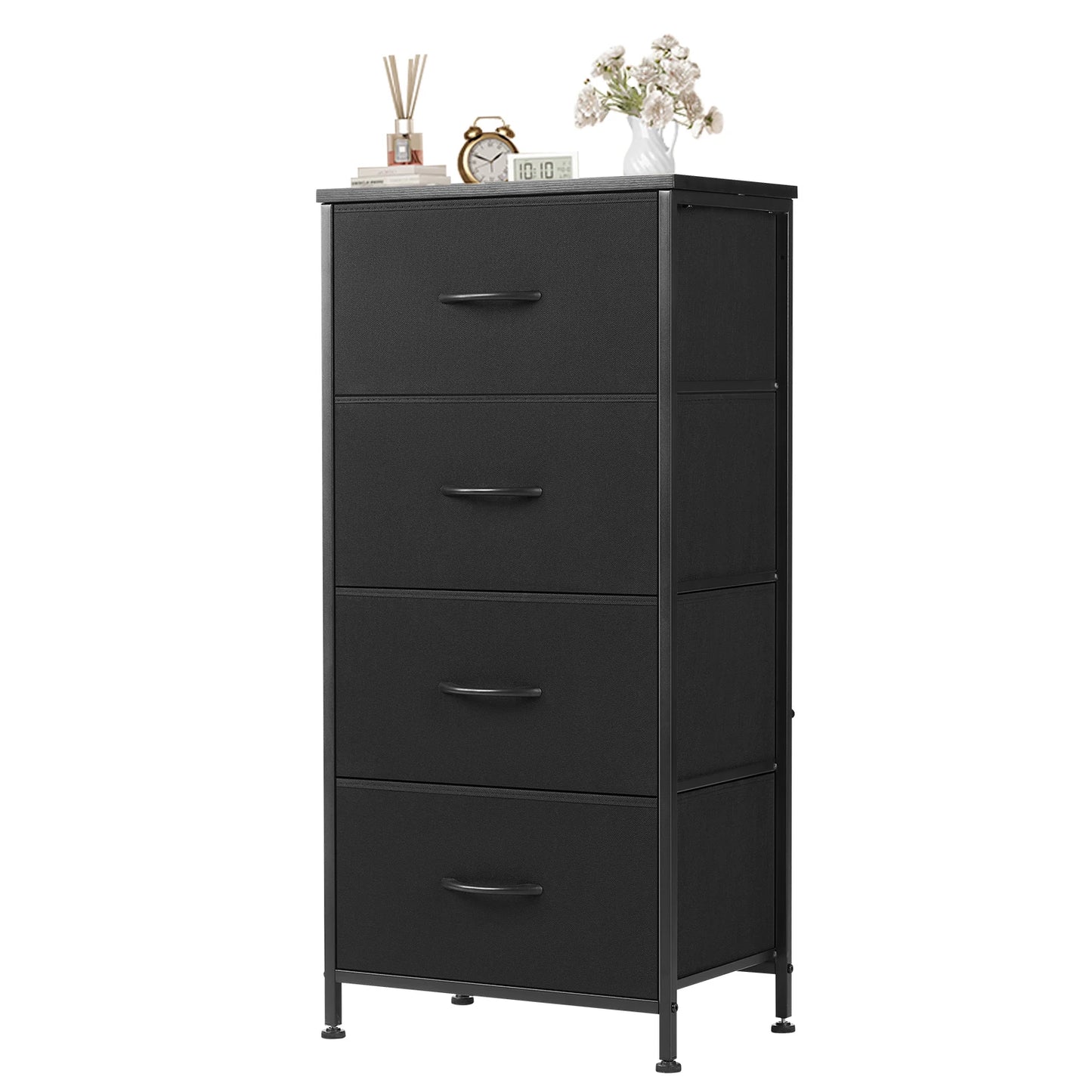 4 Fabric Draws Storage Cabinet, Steel Frame Assembly Furniture