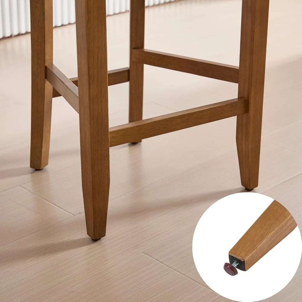 Set of 2, 26" Counter Stools Linen Upholstered, And Solid Wood