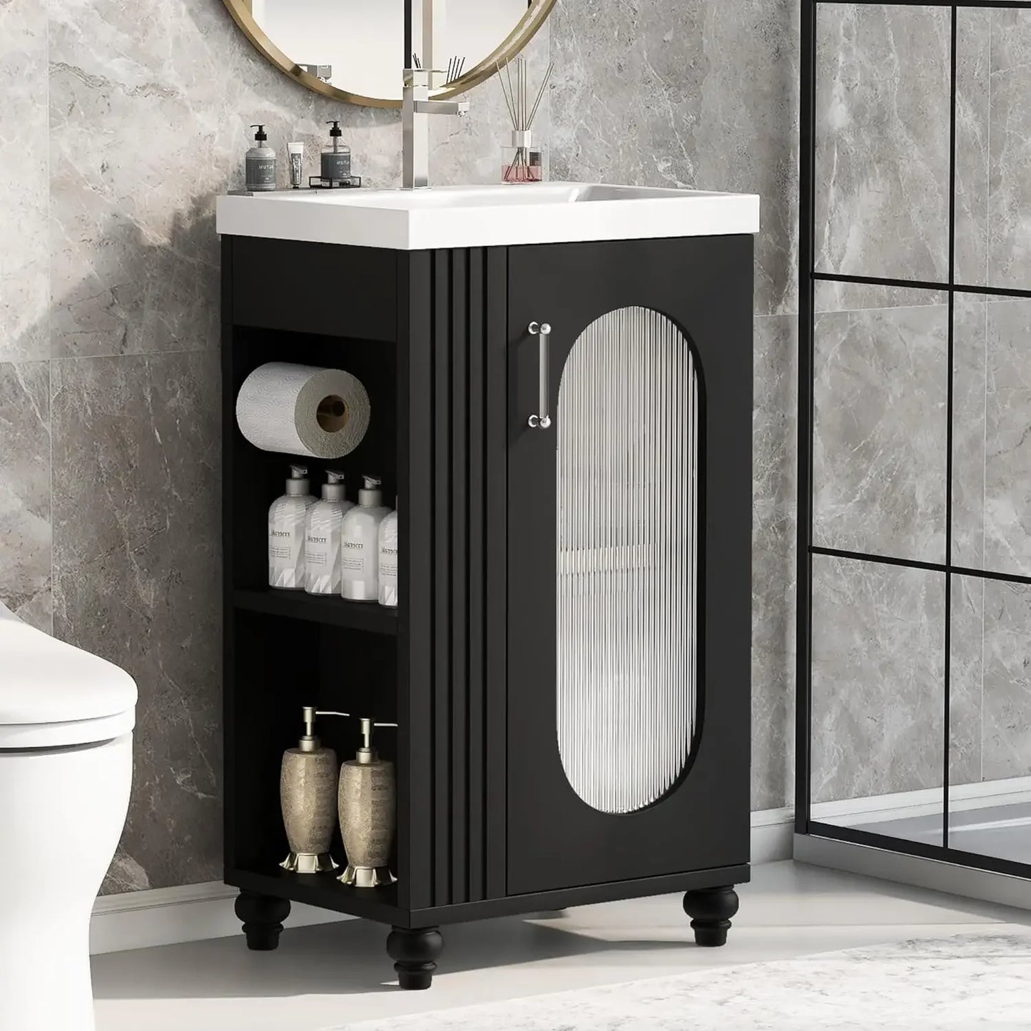 20-inch Solid Wood Vanity Set with Ceramic Sink, Free Standing Cabinet