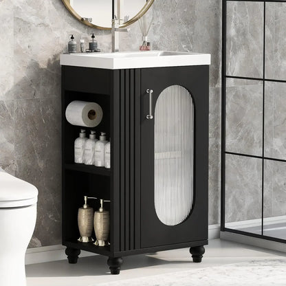 20-inch Solid Wood Vanity Set with Ceramic Sink, Free Standing Cabinet