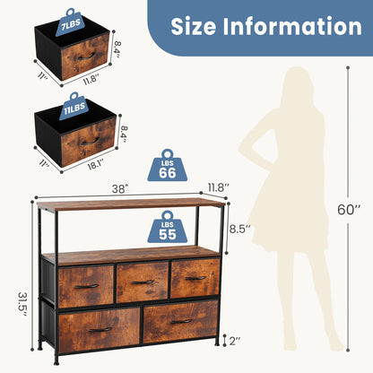 TV Stand With 5 Fabric Drawers For Storage And Display Self