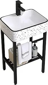 Ceramic Free Standing Wash Basin with Stainless Steel Metal