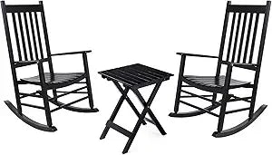 2 Wooden Rocking Chair Set with Side Table