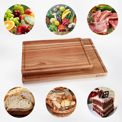 Butcher Block Cutting Board, Thick with Side Handles & Water Grooves