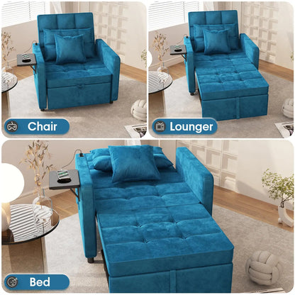 Velvet Chaise Lounge Chair with USB Ports & Two Pillows