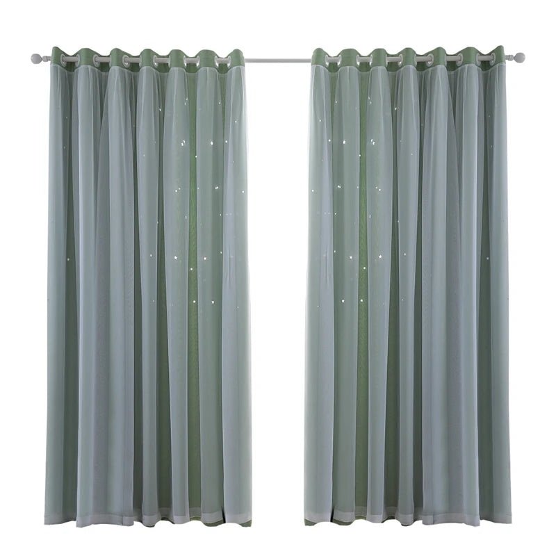 2 Panels Double Layer Blackout Curtains with Stars and Solid Colors