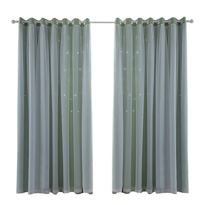 2 Panels Double Layer Blackout Curtains with Stars and Solid Colors