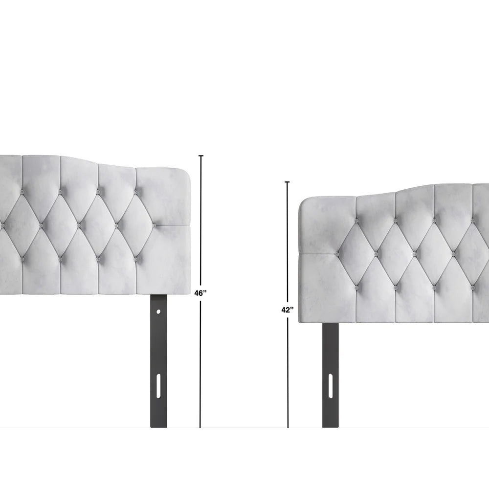 Modern Upholstered Tufted Headboard Adjustable Height Silver Grey Velvet Queen Size