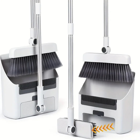 combination household long-handled dustpan and broom, with floor brush