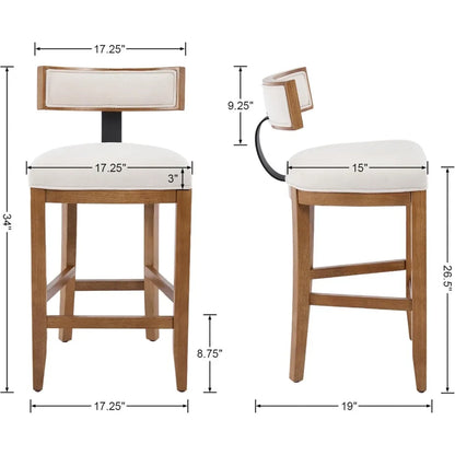 Set of 2, 26" Counter Stools Linen Upholstered, And Solid Wood