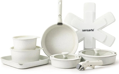 17 Piece Ceramic Cookware Set, Nonstick, Detachable Handle