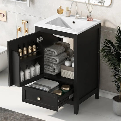 20-inch Solid Wood Vanity Set with Ceramic Sink, Free Standing Cabinet
