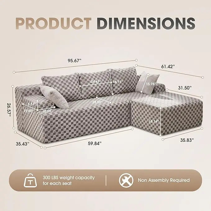 Modular L-Shaped 3-Seat Sectional Deep Seating Sofa