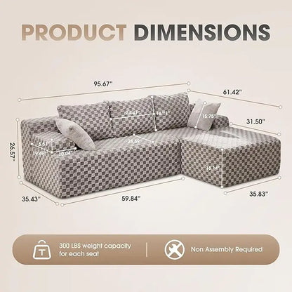Modular L-Shaped 3-Seat Sectional Deep Seating Sofa