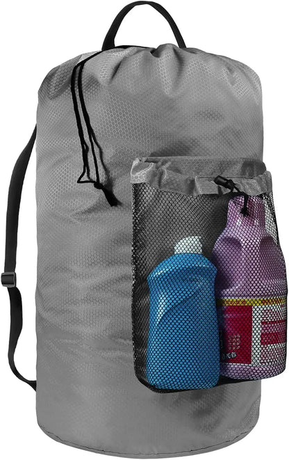 Laundry Bag/Backpack with Shoulder Straps and Mesh Pockett,