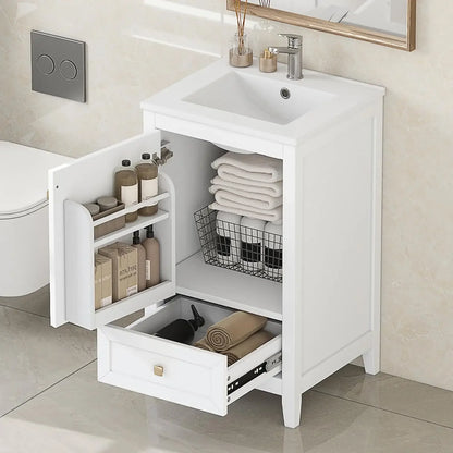 20-inch Solid Wood Vanity Set with Ceramic Sink, Free Standing Cabinet