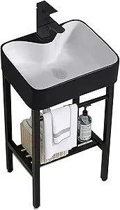 Ceramic Free Standing Wash Basin with Stainless Steel Metal
