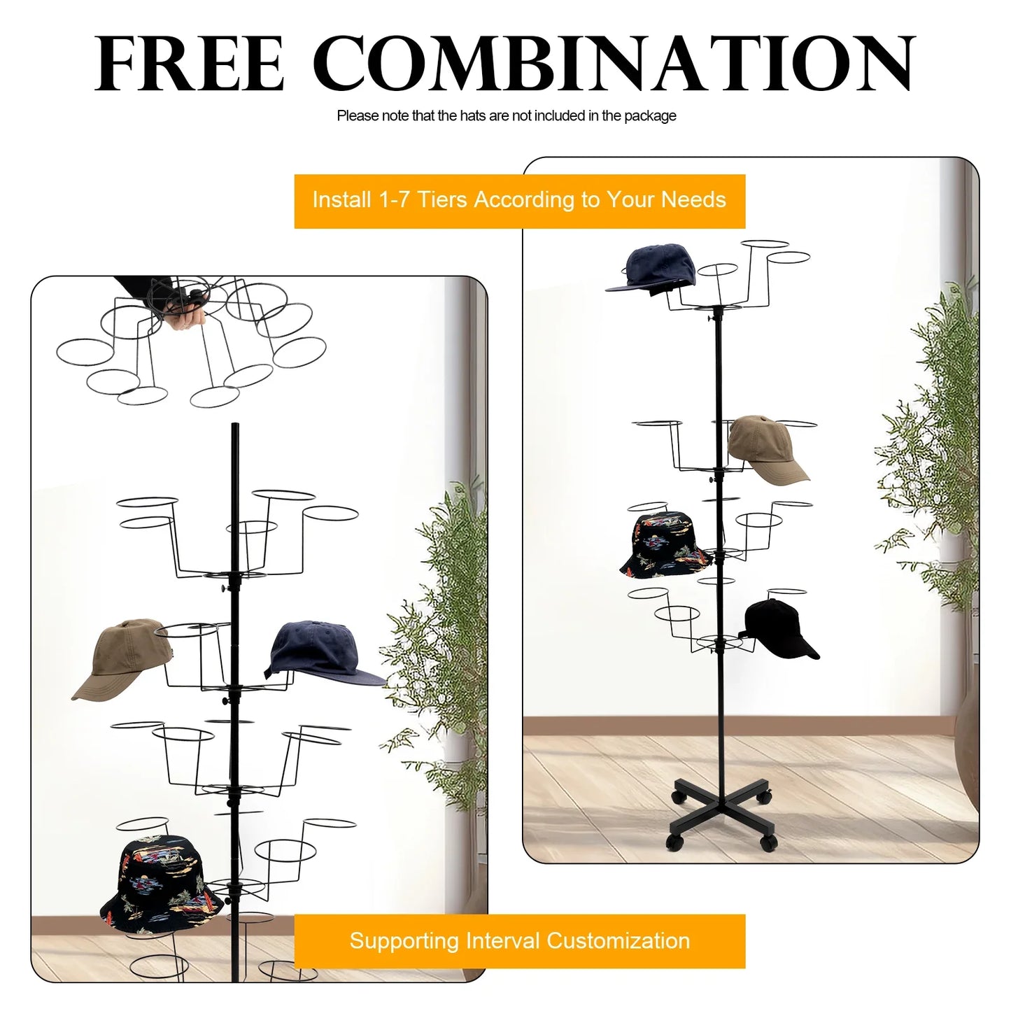 7-Tier Metal Black 35 Hat Cap Display Rotating Stand