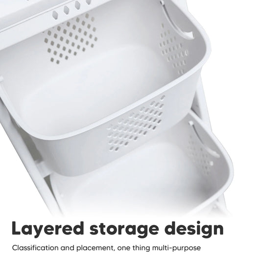 Plastic 2/4 Tier Laundry Basket Cart Removable Storage with 4 Wheels