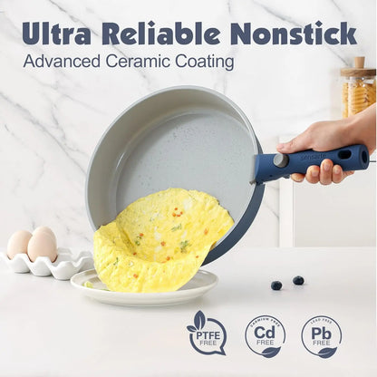 17 Piece Ceramic Cookware Set, Nonstick, Detachable Handle